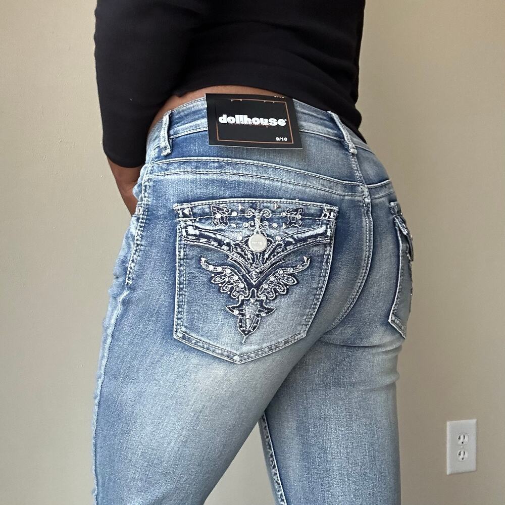 Dollhouse Midrise Bootcut Embellished Pocket Jeans Size 9